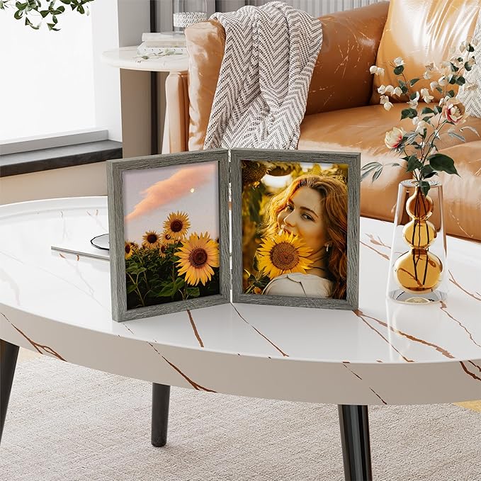 decorUhome Double 8x10 Picture Frame Vertical, Engineered Wood Bifold Photo - Image 2