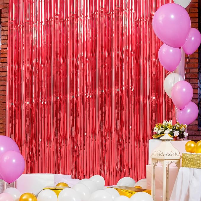 Crosize 2 Pack 3.3 x 9.9 ft Red Foil Fringe Curtains Party Decorations - Image 6
