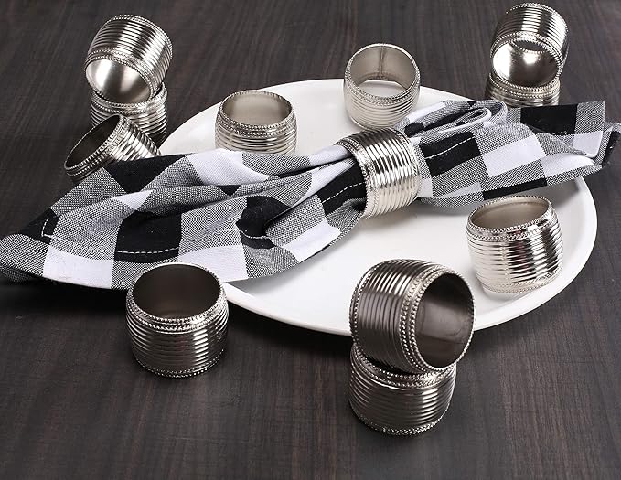 Silver Napkin Rings Set of 12, Beaded Napkin Rings - Image 8