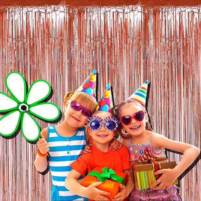 4 Pack Rose Gold Foil Fringe Curtain Backdrop, 3.28Ft x 9.84Ft Metallic Tinsel - Image 3