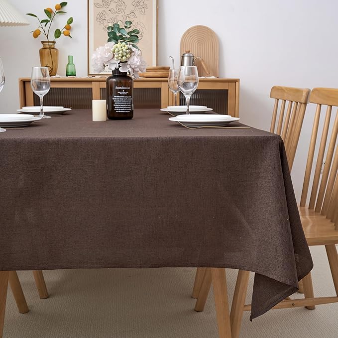 NLMUVW Brown Linen Tablecloth Rectangle, Chocolate Table Cloth Farmhouse by NLMUVW