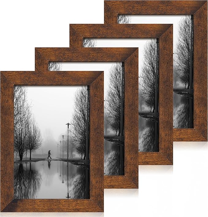 6x9 Picture Frame Set of 4, High Definition Real Glass Rustic Frame, 6 x 9 Wood by iRahmen