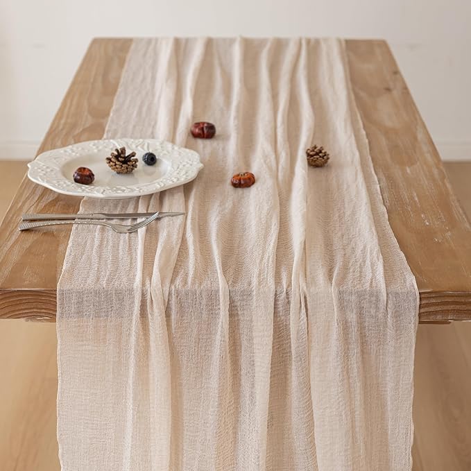 6Pcs Beige Gauze Rustic Cheesecloth Table Runner 120 Inch 10 FT - Image 3