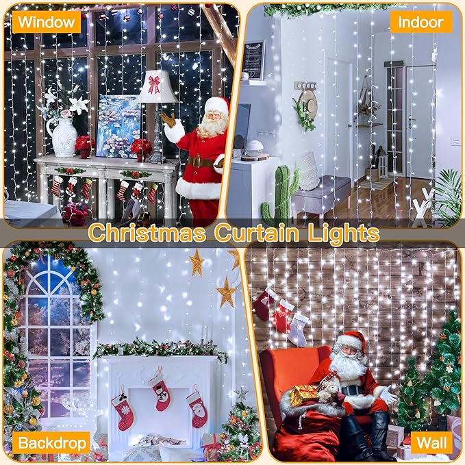 Ollny Curtain Lights 6.6x6.6ft, 200 LED White String Lights - Image 2