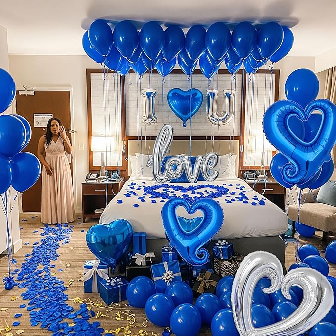 I Love You Balloons for Him/Her Balloons Royal Blue Sliver romantic balloon kit - Image 5