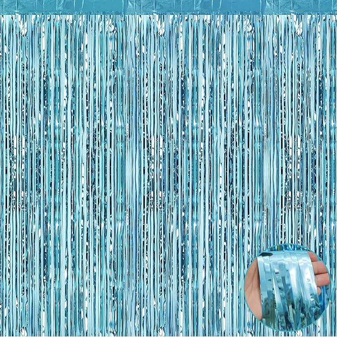 4 Pack Light Blue Foil Fringe Curtain Backdrop, 3.28Ft x 8.2Ft Metallic Tinsel by Unknown