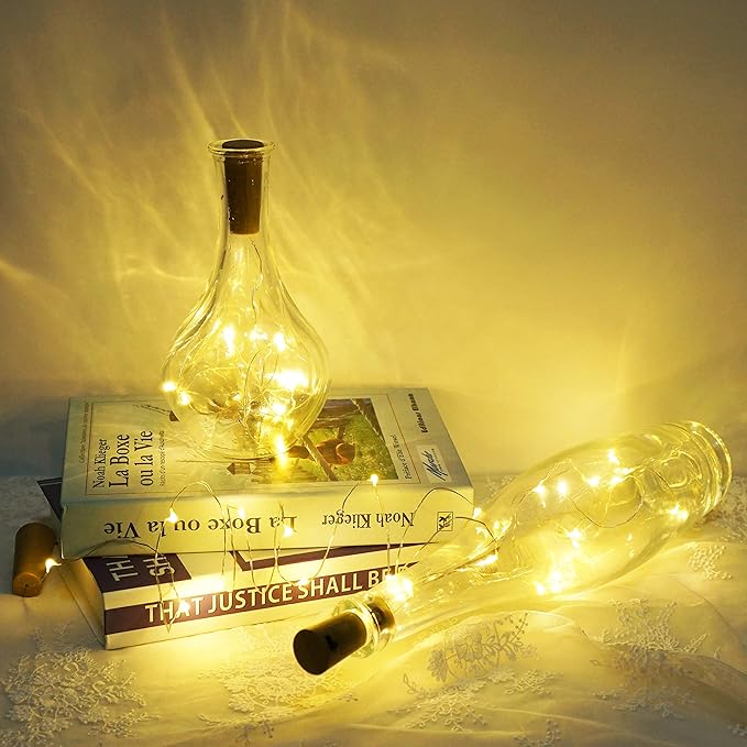 Wine Bottle Lights with Cork, 12 Pack Battery Operated 12 LED Cork Shape Silver - Image 6