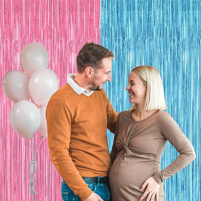 2 Pack Gender Reveal Decorations, 3.28 FT x 7.05 FT Pink and Blue Fringe - Image 6