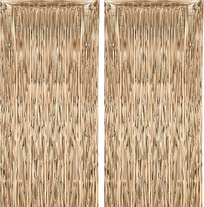 2 Pack Champagne Foil Fringe Backdrop Curtains, Tinsel Streamers Birthday Party by Voircoloria