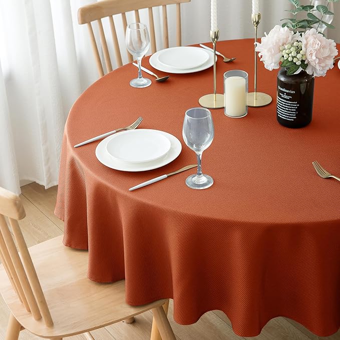 Biscaynebay Fall Tablecloth Textured Fabric Round Table Cloth 60" - Image 8