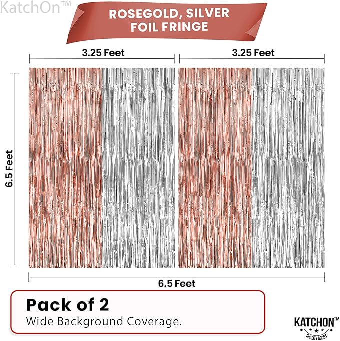 KatchOn, Large Silver and Rose Gold Fringe Backdrop, Unicorn Party Decorations - Image 2