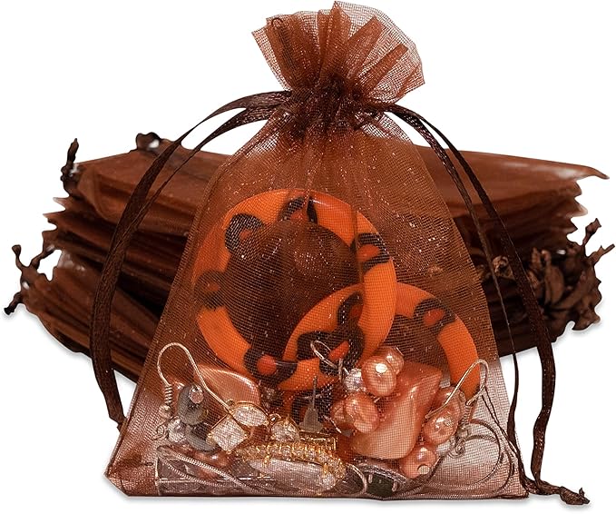 TheDisplayGuys 48-Pack 3x4 Brown Sheer Organza Gift Bags by TheDisplayGuys