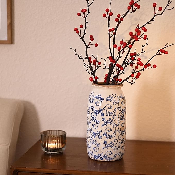 VICTOR & TERESA Rustic Blue and White Vase - Image 3