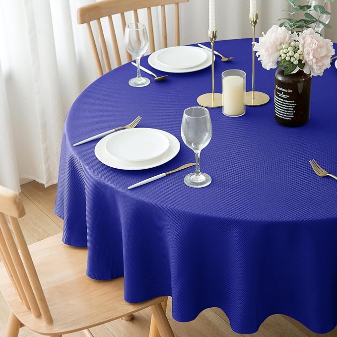 Biscaynebay Textured Fabric Round Tablecloths 70", Royal Blue Water Resistant - Image 7