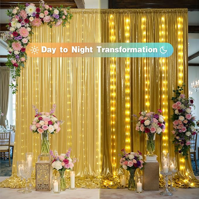 PartyVillage 30x10FT Gold Sequin Backdrop Curtain - Image 5