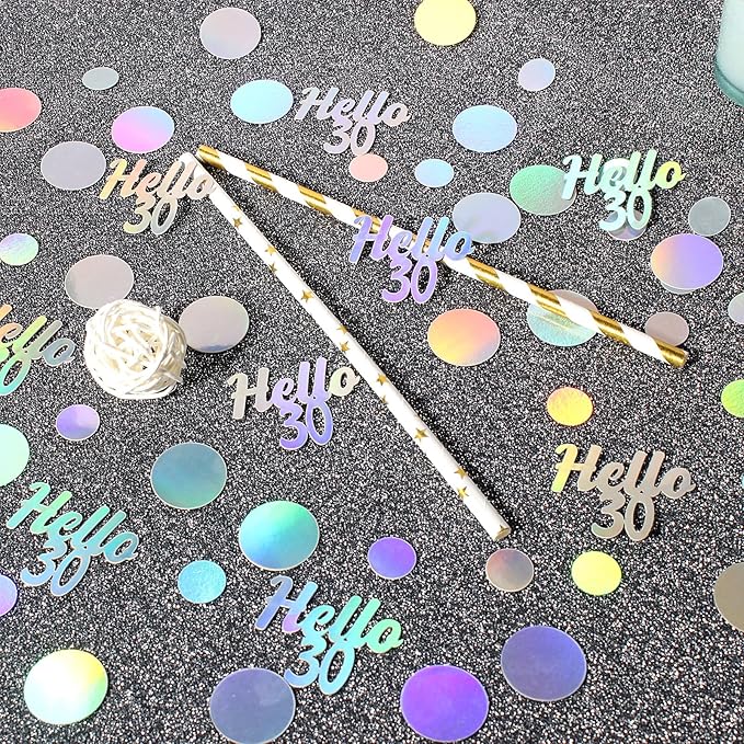 Hello 30 Birthday Confetti for Tables Iridescent Circle Dots Happy 30th - Image 3