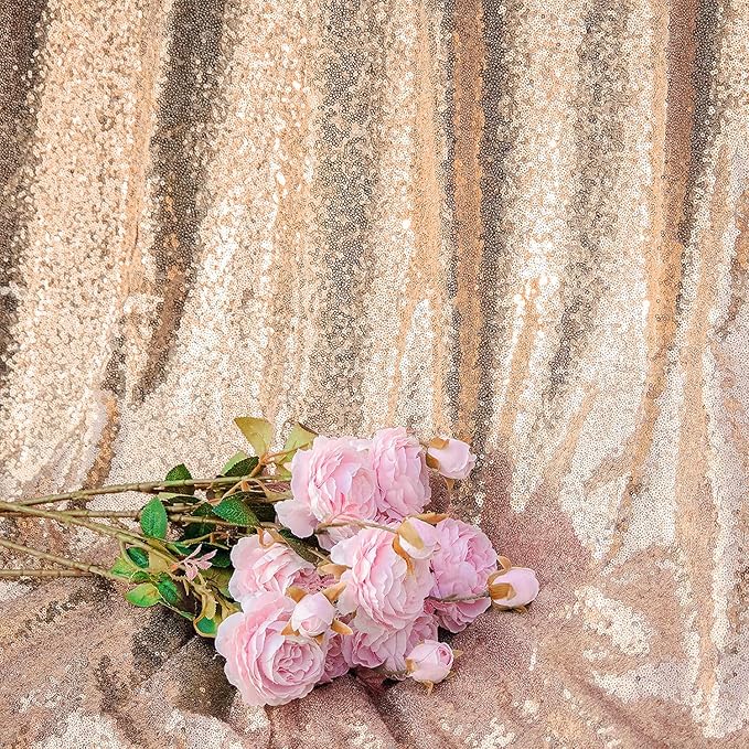 Rose Gold Sequin Backdrop Curtains 2FTx8FT 2 Panels Sparkly Background Drapes - Image 7