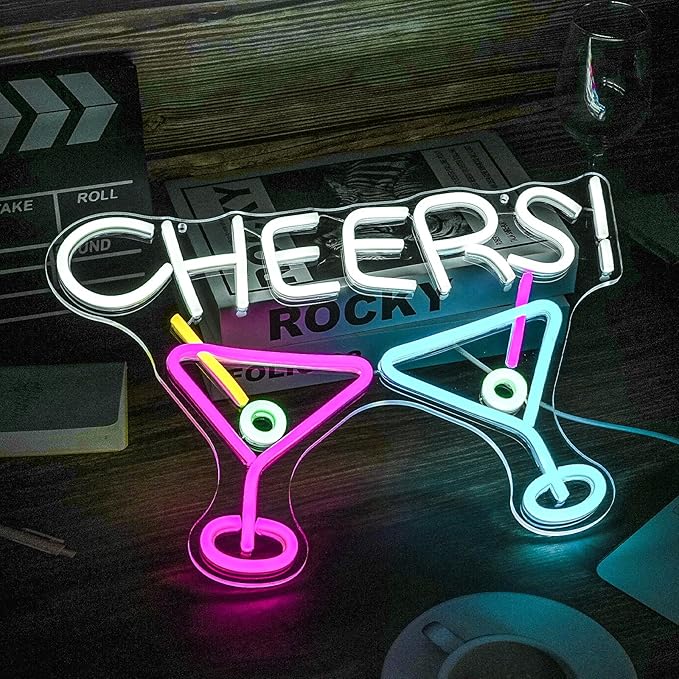 Cheers Neon Sign, Bar Cocktail Neon Sign by Noasktt