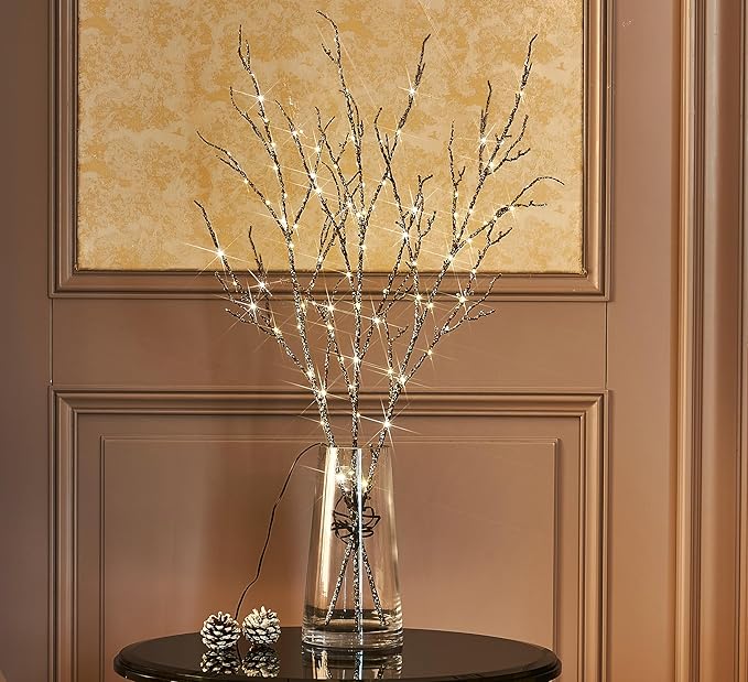 Fudios Lighted Willow Branches Christmas Glitter Battery Operated 32IN 120 LED - Image 7