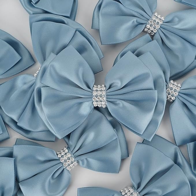 Satin Bows 4'' Premade Dusty Blue Ribbon Bow, Wrapping Bows - Image 4