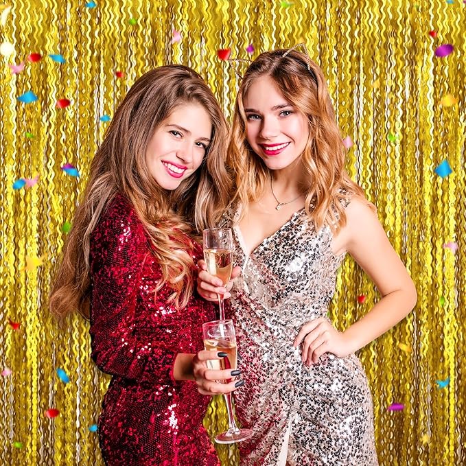 4 Pack Gold Wave Foil Fringe Curtain Backdrop, 3.28Ft x 8.2Ft Metallic Tinsel - Image 6