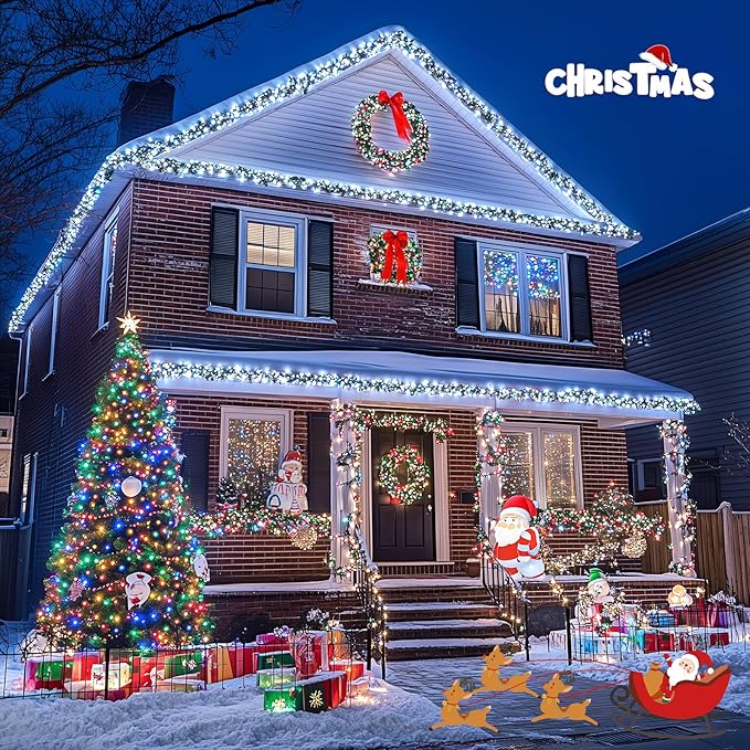 JMEXSUSS 2 Pack White & Multicolor Solar Christmas Lights Outdoor, Each 100 LED - Image 5