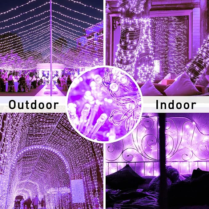 JMEXSUSS 91.5ft 250 LED Purple String Lights Indoor, Connectable 8 Modes Purple - Image 2