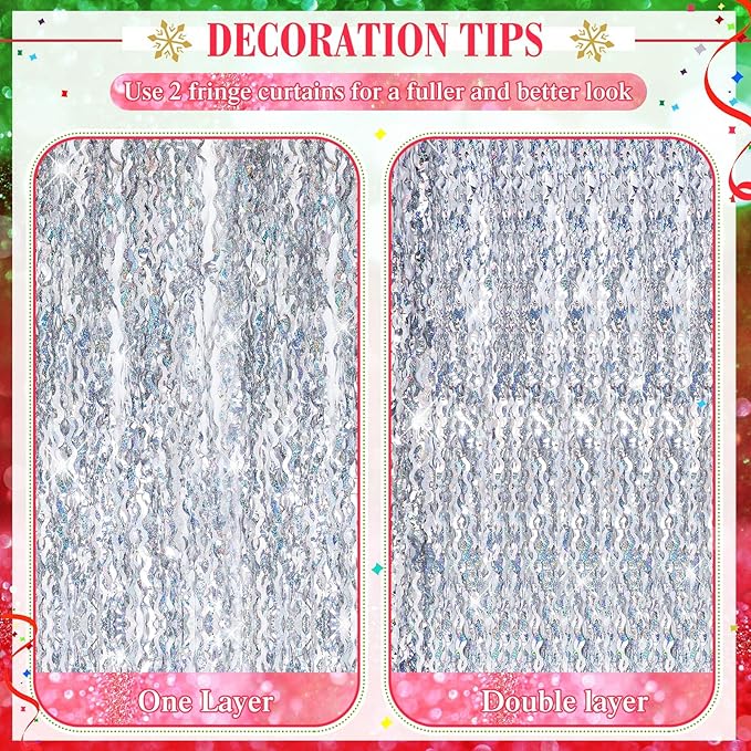 10 Pieces 3.3 x 6.6 Ft Foil Fringe Backdrop Party Wavy Tinsel Fringe Curtain - Image 4