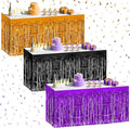 3 Pack Black Dark Purple Orange Table Skirts, 29x108" Metallic Foil Tinsel by Unknown