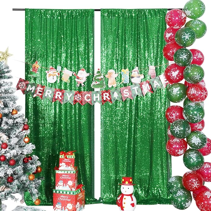 Poise3EHome Green Sequin Backdrop Curtains, Sequence Wedding Party Background - Image 2