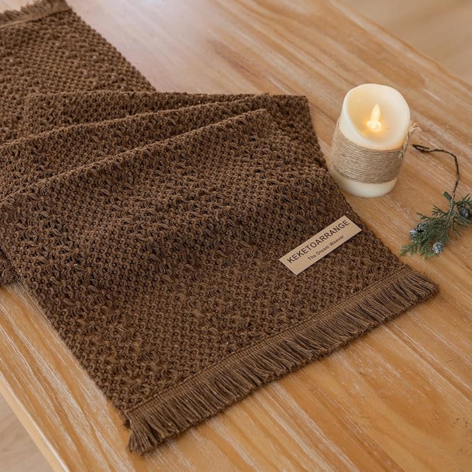 Boho Brown Table Runner for Home Decor 12x72 Inches Farmhouse Macrame Burlap by KEKETOARRANGE
