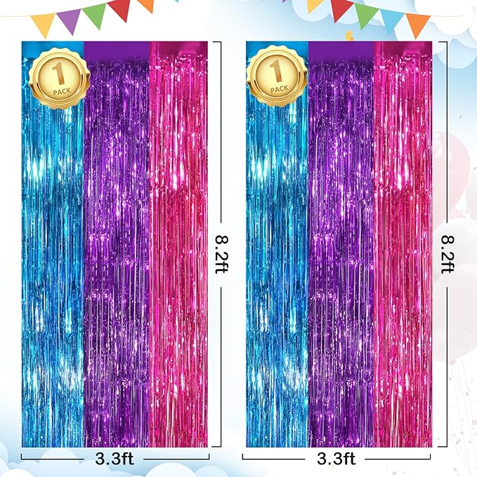 Rainbow Fringe Curtain Party Streamers 2Pack 3.3x8.3 Ft Foil Fringe Backdrop - Image 3