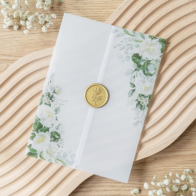 PONATIA 50 PCS Vellum Jackets for 5x7 Invitations- 135gsm White Floral Printed - Image 5