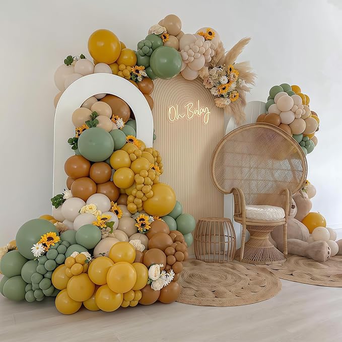 Green and Yellow Balloon Arch Kit 111Pcs Sage Green Mustard Yellow Balloons - Image 3