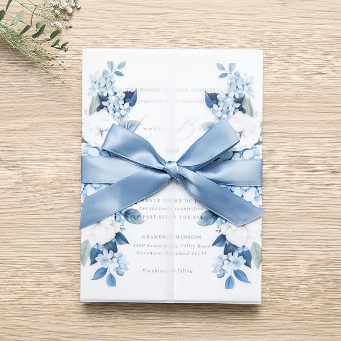 PONATIA 50PCS Vellum Jackets for 5x7 Invitation Cards- 135GSM Dusty Blue - Image 3