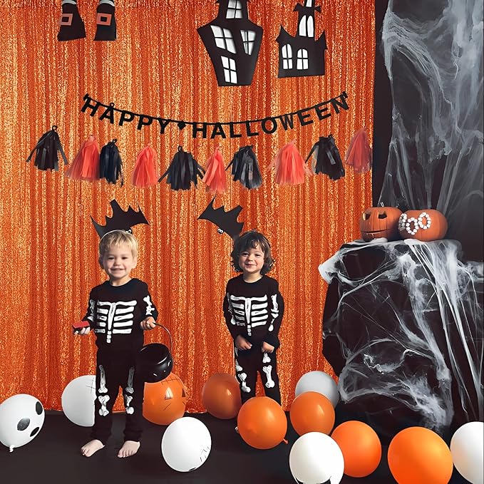 Hahuho Orange Sequin Backdrop Curtain, Party Decoration（4 Panels, 2FT x 8FT - Image 4