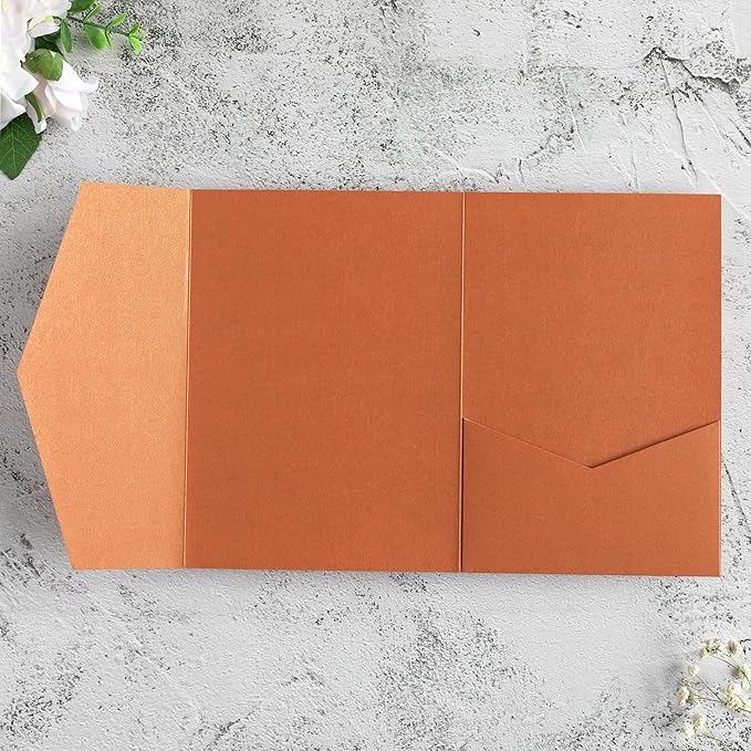 20 PCS Burnt Orange Tri-fold Laser Cut Wedding Invitation Pockets - Image 8