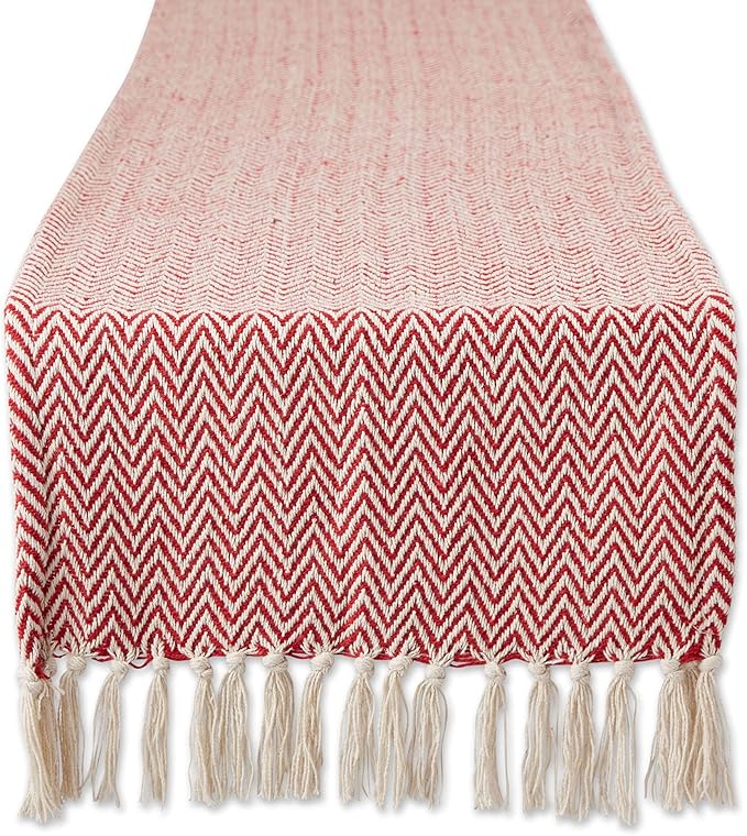 DII Woven Basic Tabletop Collection Chevron Table Runner, Tango Red by DII