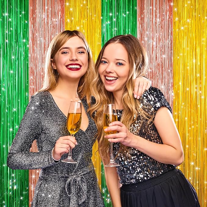 2 Pack Metallic Tinsel Foil Fringe Curtains, Door Streamers Photo Booth Backdrop - Image 5