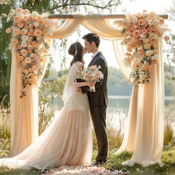 Champagne Wedding Arch Draping Fabric 3 Panels 30'' x 20FT Champagne Drapes - Image 4