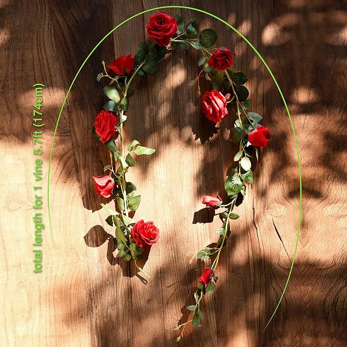 FiveSeasonStuff Classic Red Artificial Silk Roses Flower Garland, Bendable - Image 5