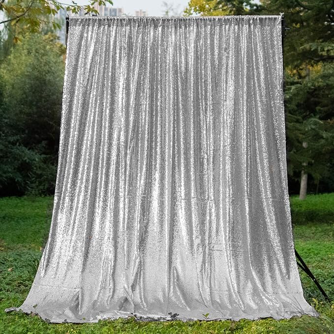 Silver Sequin Backdrop Curtains 4 Panels 2FTx8FT Wedding Photo Backdrop Glitter - Image 8
