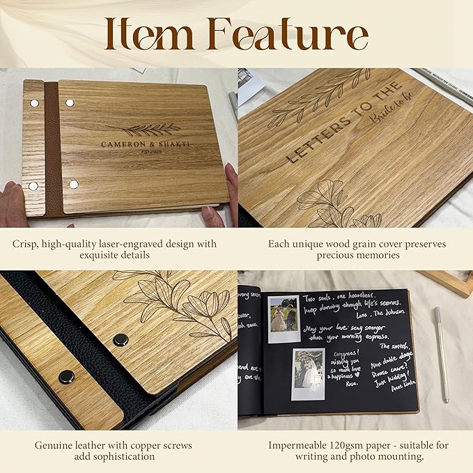 Wedding Guest Book, Custom Wooden Sign-in Book - Image 3