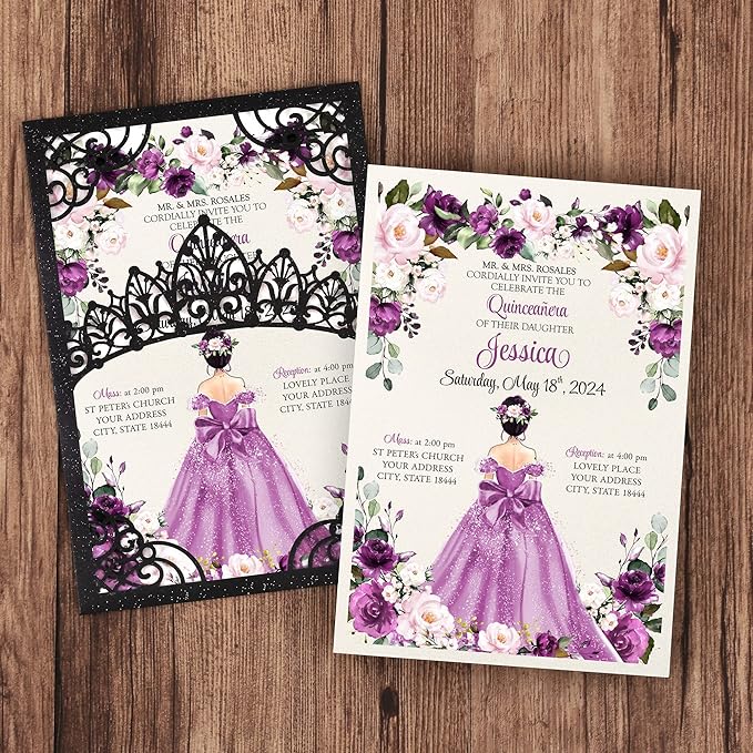 50Pcs Blank Pearlized Black Crown Invitations - Image 2