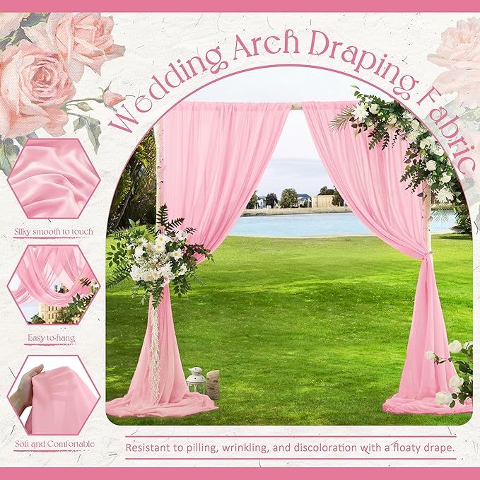 VACVELT Wedding Arch Draping Fabric Blush Pink Chiffon, 1 Panel Sheer Drapes 30 - Image 4