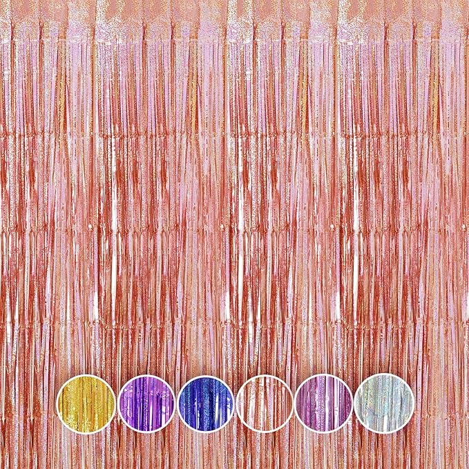 QRabbit 4 Pack Foil Fringe Backdrop Curtains, Rose Gold Party Streamers Photo by QRabbit