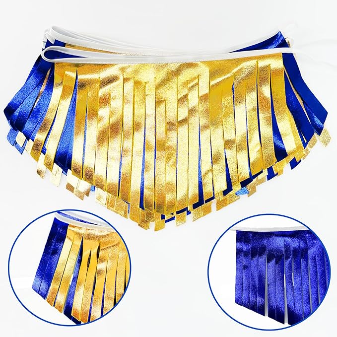 Royal Blue Gold Tassel Banner Metallic Fabric Pennant Bunting Flag - Image 3