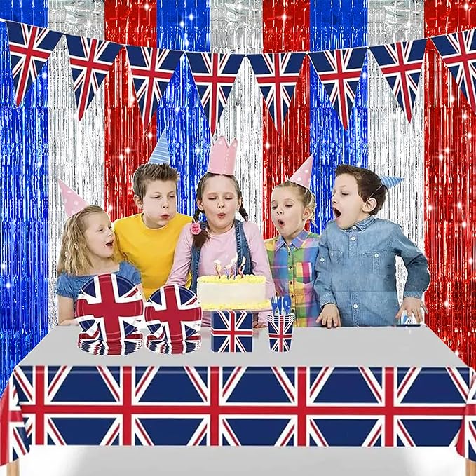 TONIFUL Red White and Blue Tinsel Foil Fringe Curtains, 4th of July Decorations - Image 5