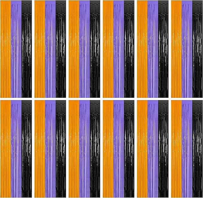 12 Pack Halloween Decor, 3.28 FT x 7.05 FT Orange Purple Black Fringe Curtains by ZATAYE