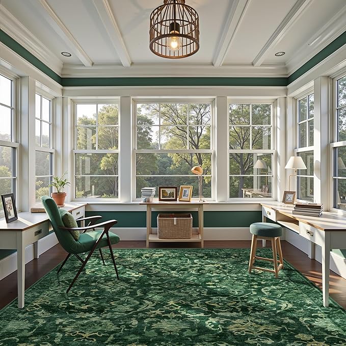 Dark Green Area Rugs 8x10 Rugs for Living Room, Traditional Washable Rugs for - Image 2